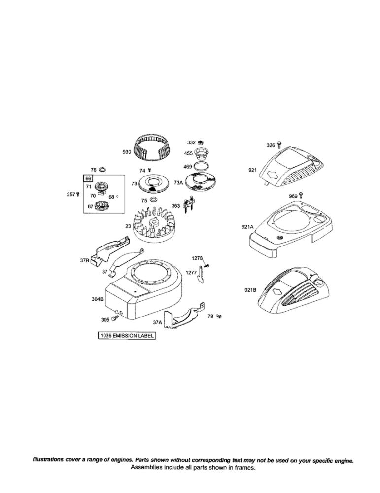 Blower-Housing/Flywheel Diagram and Parts List for 10G900 0015 Thru 0352 Briggs and Stratton Engine